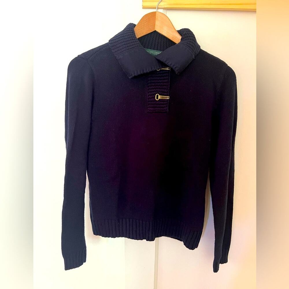 Ralph Lauren Navy Cowl funnel Neck half Sweater knit small
